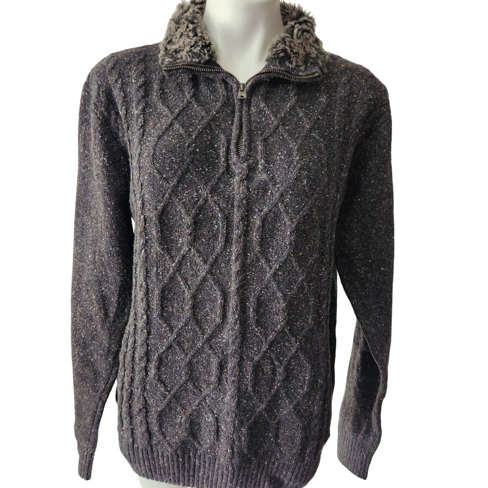 Buckle Black Men’s Cable Knit Mock Neck Sweater Size L‎ Gray Wool Blend